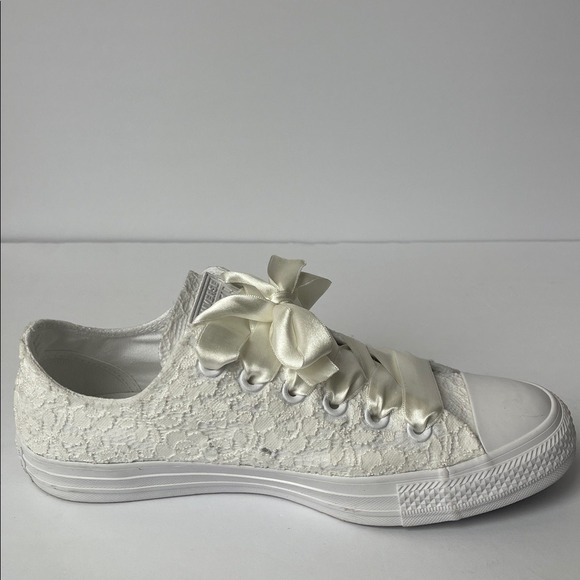 Converse‎ Women's Bridal Wedding Cream Lace Ribbon White Sneakers 8.5 - Picture 13 of 14